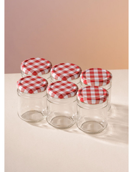 212ml SCHRAUBGLAS - TO 63 inkl. Deckel rot-weiss-karo (6er)