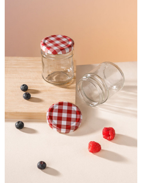 212ml SCHRAUBGLAS - TO 63 inkl. Deckel rot-weiss-karo (6er)